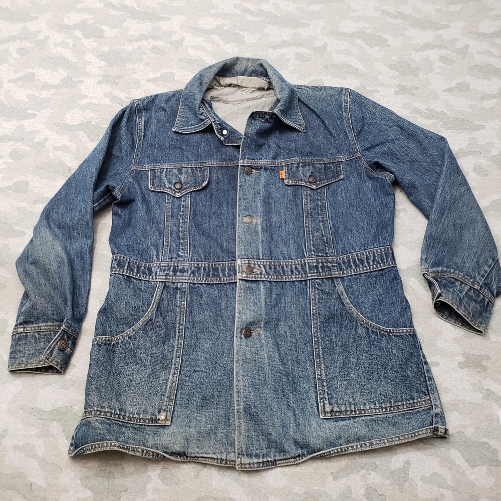 Vintage Levi's Chore Jacket Mens Large Blue Orange Tab Made In USA Denim Trucker